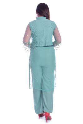 turquoise embroidered rayon Kurti with palazzo set 5