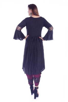 Black embroidered Rayon womens Kurta and Dhoti Pant Set 3
