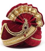 Wedding Wear Maroon Safa With Golden Lace Size 25