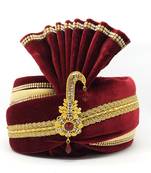 Wedding Wear Maroon Safa With Golden Lace