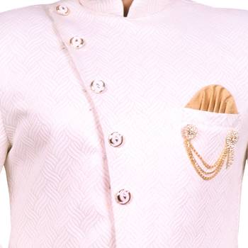 White plain raw silk sherwani 5
