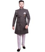 Black plain raw silk sherwani