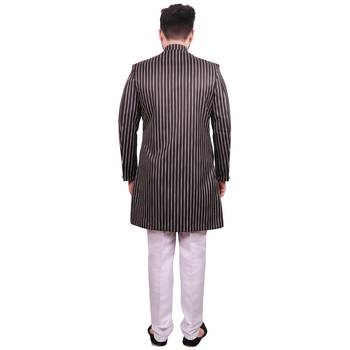 Black plain raw silk sherwani 2