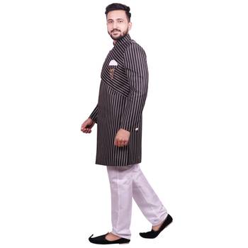 Black plain raw silk sherwani 3