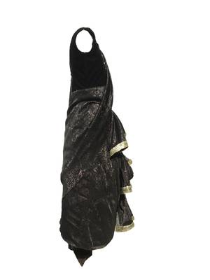 Black Self Designed Mixed Blended With Velvet Blouse Stitched Pre Stitched Saree.Stitched 3