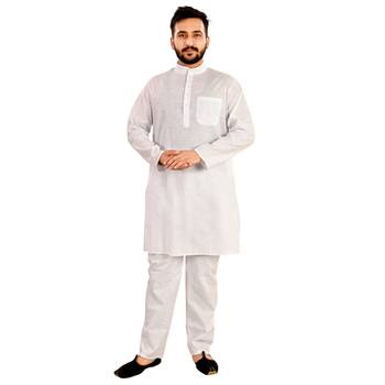 White plain raw silk kurta-pajama 1