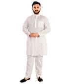 White plain raw silk kurta-pajama