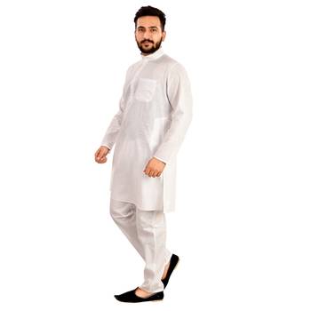 White plain raw silk kurta-pajama 3