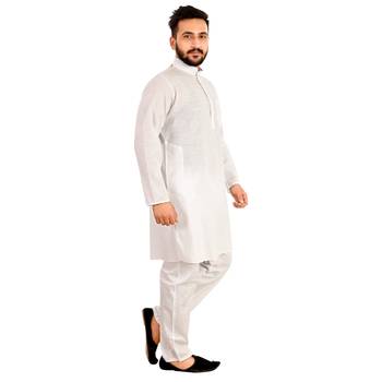 White plain raw silk kurta-pajama 4