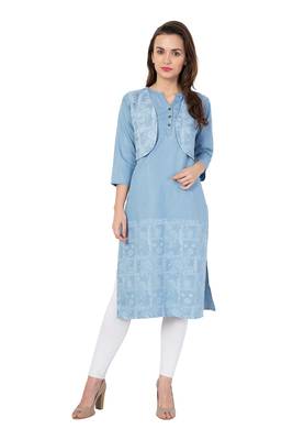 Blue printed denim kurtas-and-kurtis 1
