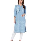 Blue printed denim kurtas-and-kurtis