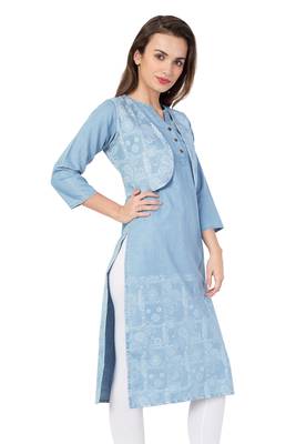 Blue printed denim kurtas-and-kurtis 4