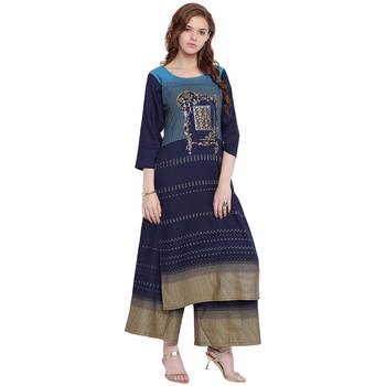 Navy-blue printed rayon kurtas-and-kurtis 1