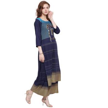 Navy-blue printed rayon kurtas-and-kurtis 3