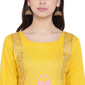 Yellow printed rayon kurtas-and-kurtis 5