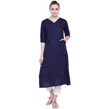 Blue plain rayon kurtas-and-kurtis 1