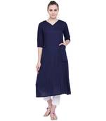 Blue plain rayon kurtas-and-kurtis