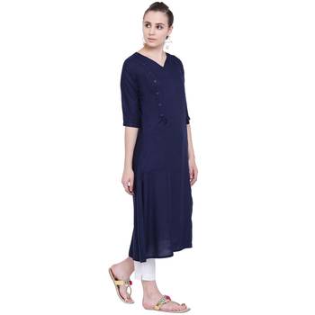 Blue plain rayon kurtas-and-kurtis 3