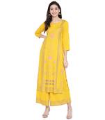 Yellow printed rayon kurtas-and-kurtis