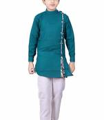 Green plain cotton silk boys-kurta-pyjama