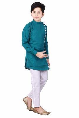 Green plain cotton silk boys-kurta-pyjama 2