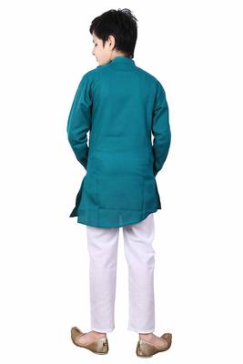 Green plain cotton silk boys-kurta-pyjama 4