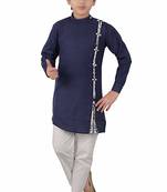Blue plain cotton silk boys-kurta-pyjama