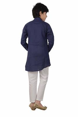 Blue plain cotton silk boys-kurta-pyjama 4