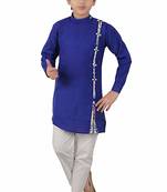 Blue plain cotton silk boys-kurta-pyjama