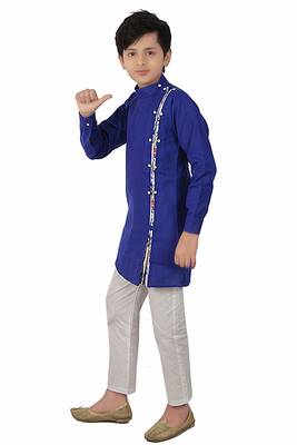 Blue plain cotton silk boys-kurta-pyjama 2