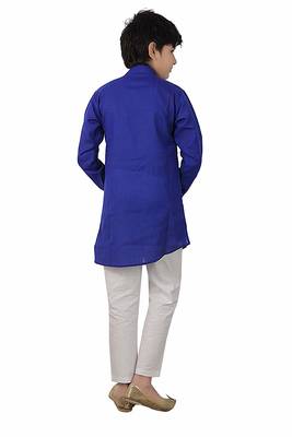 Blue plain cotton silk boys-kurta-pyjama 4