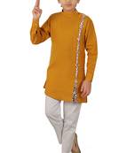 Yellow plain cotton silk boys-kurta-pyjama