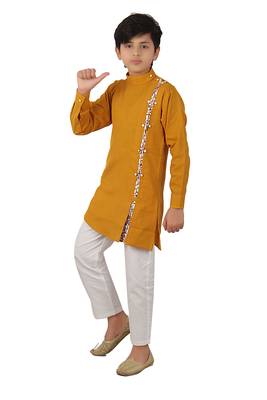 Yellow plain cotton silk boys-kurta-pyjama 2