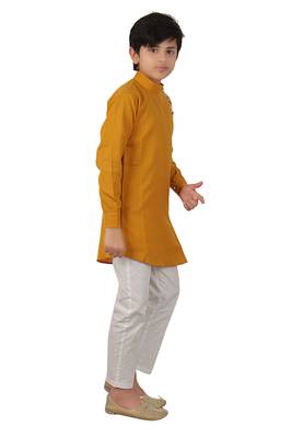 Yellow plain cotton silk boys-kurta-pyjama 3