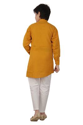 Yellow plain cotton silk boys-kurta-pyjama 4