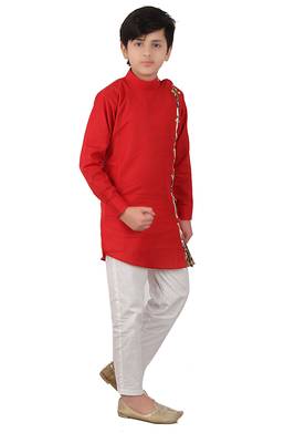 Red plain cotton silk boys-kurta-pyjama 2