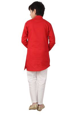 Red plain cotton silk boys-kurta-pyjama 4