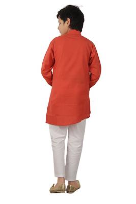 Orange plain cotton silk boys-kurta-pyjama 4