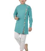 Turquoise plain cotton silk boys-kurta-pyjama