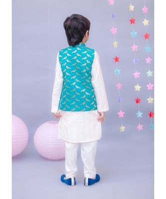 Rama Green Brocade Nehru Jacket Set 2