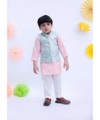Pastel Blue Chanderi Brocade Nehru Jacket Set 1