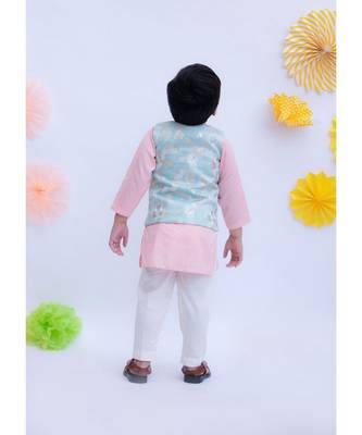 Pastel Blue Chanderi Brocade Nehru Jacket Set 2