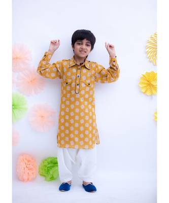 Musterd Yellow Printed Kurta with Salwar 1
