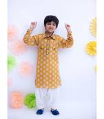 Musterd Yellow Printed Kurta with Salwar