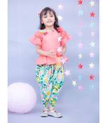 Pink Cotton Top With Floral Printed Dhoti 