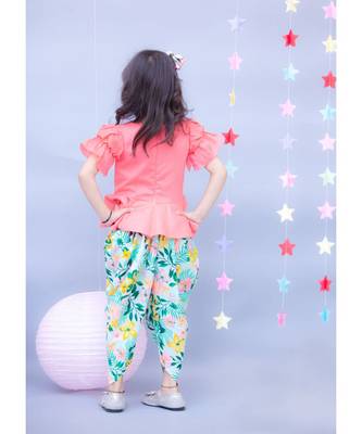 Pink Cotton Top With Floral Printed Dhoti  2