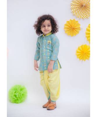Khadi Printed Kurta with Yellow Dhoti 1
