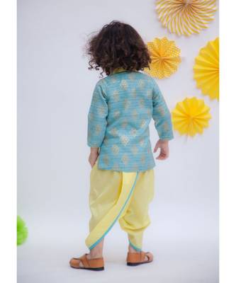 Khadi Printed Kurta with Yellow Dhoti 2