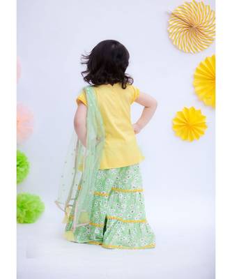 Yellow Kurta With Green Floral Printed Sharara Set 3