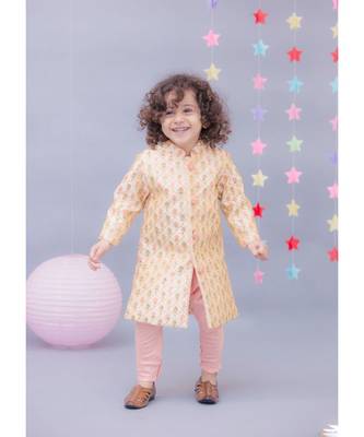 Gold Beige Embroidery Ajkan with Churidar 1